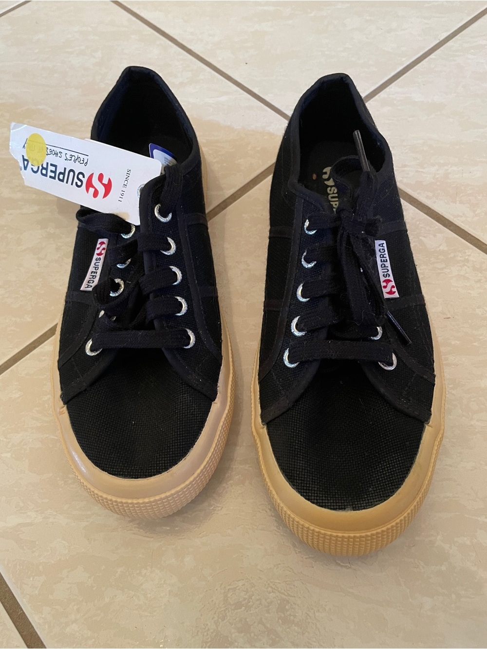 Superga Black Canvas Sneakers with Tan Gum Sole